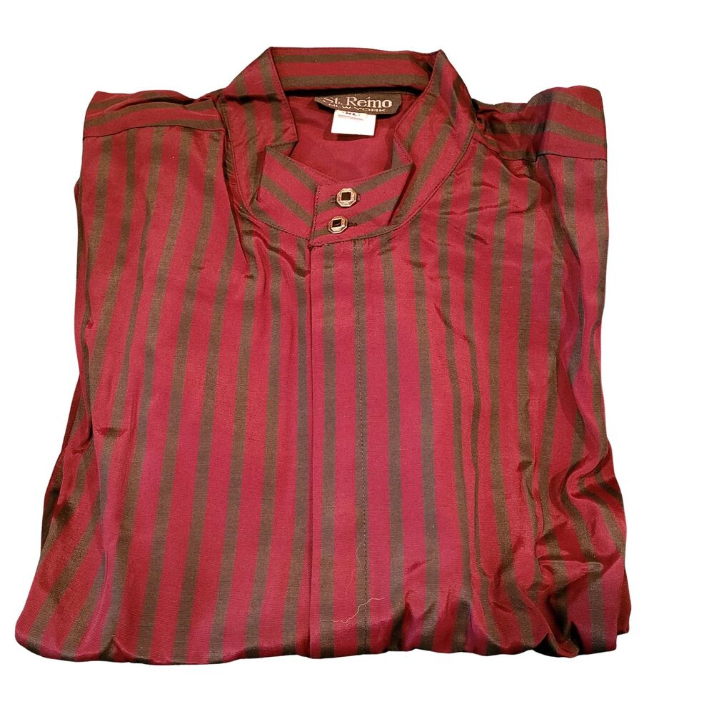 USA Made St Remo New York Mens Mandarin Collar LS Rayon Shirt Burgundy Charcoal
